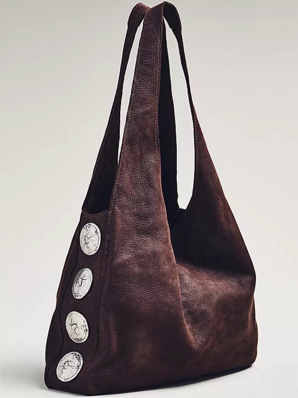 Streets Ahead Rhea Dark Brown Leather Hobo Bag with Decorative Silver Studs